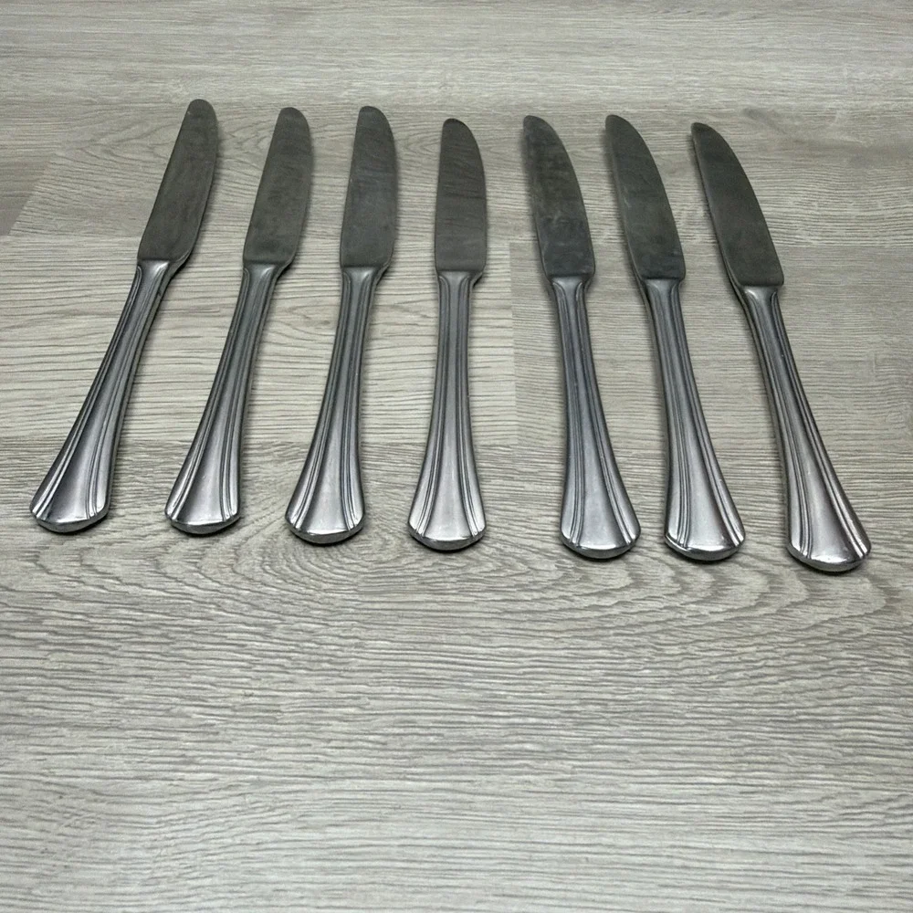 Pfaltzgraff Stainless Steel Dinner Knife Glossy Silverware Flatware Lot Of 7